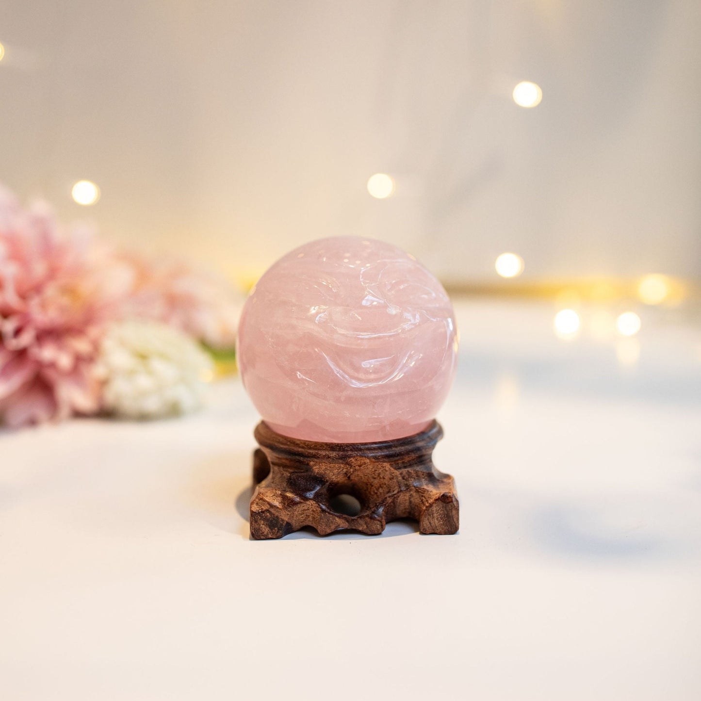 Carved Rose Quartz Sphere