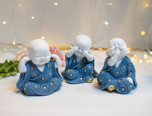 3 Wise Buddhas - blue