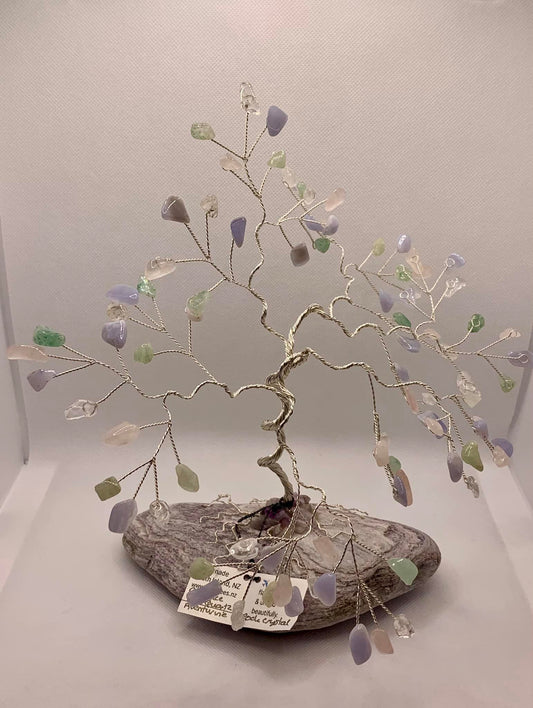 Blue Lace, Aventurine, Quartz & Rose Quartz Gemstone Tree