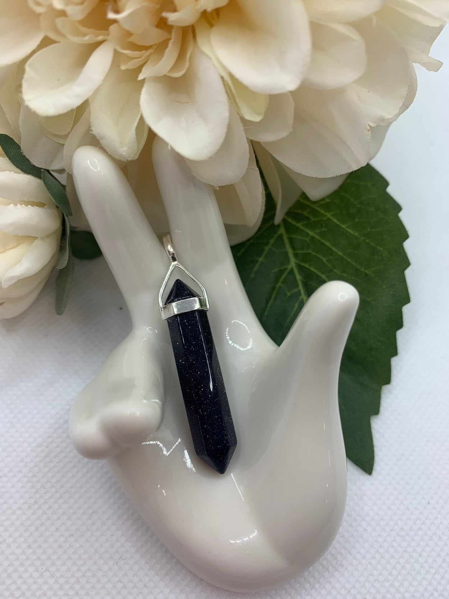 Blue Goldstone Double Point Pendant