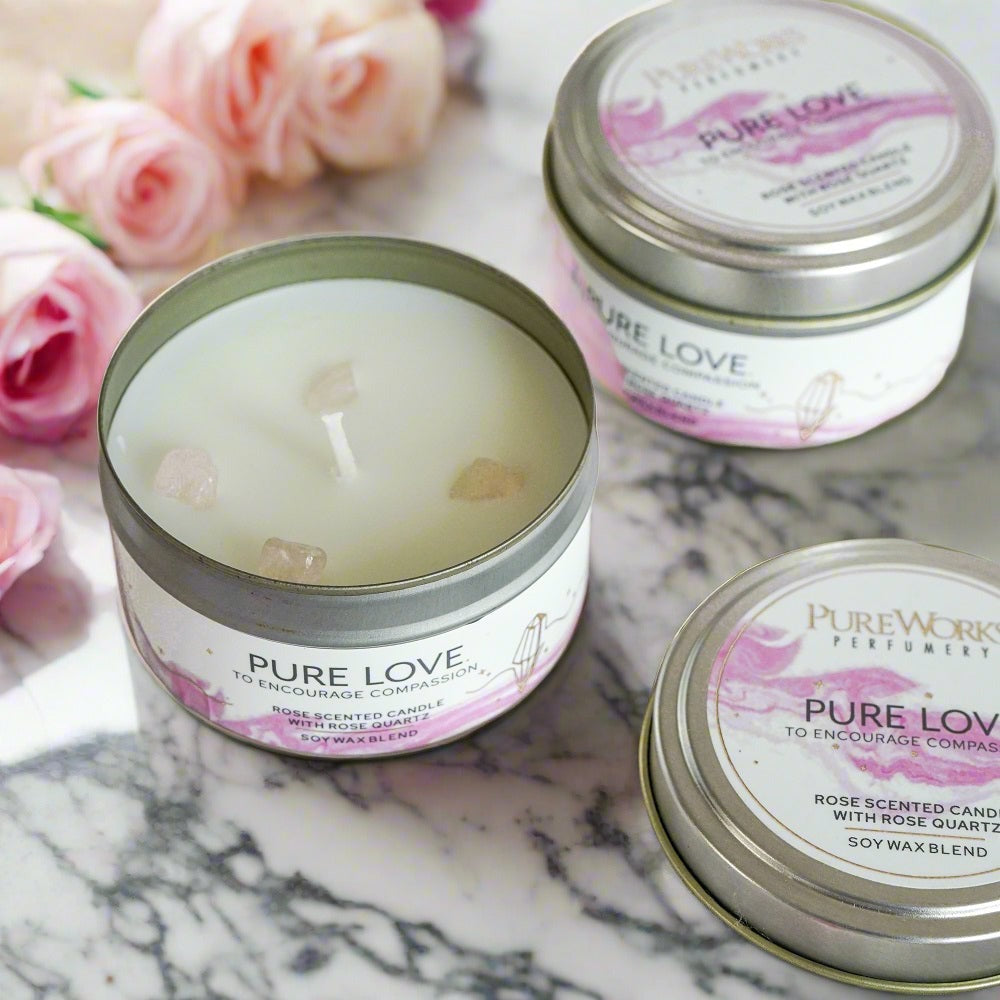 Pure Works Crystal Energy Candle in a Tin- Pure Love