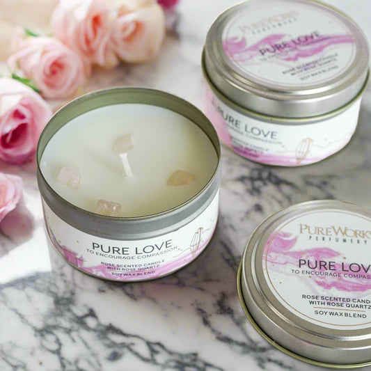 Pure Works Crystal Energy Candle in a Tin- Pure Love