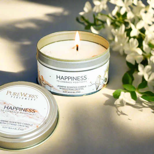 Pure Works Crystal Energy Candle in a Tin - Happiness